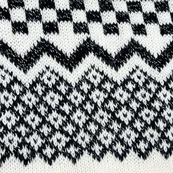 Talbots Cream Black Silver Gingham Check Wool Blend Pullover Sweater Large - Picture 5 of 8